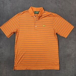 Amen Corner Masters Golf Polo Shirt Mens Medium Orange Striped Pima Cotton‎